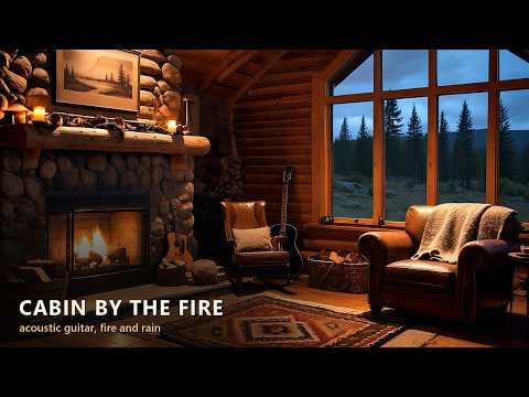Cabin by the Fire and a Mountain Hut | Acoustic Guitar, Handpan and Piano with Rain | Live in 4K