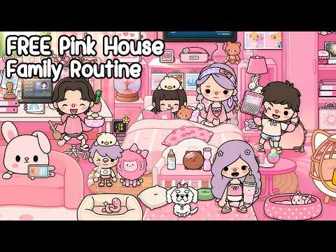 Morning Routine in Our FREE Pink House! 🩷🏠 Family of 7 | Toca Boca World