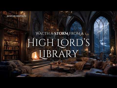 Stormy Night in a High Lord’s Library | Fireplace & Thunderstorm Sounds | Night Court Ambience