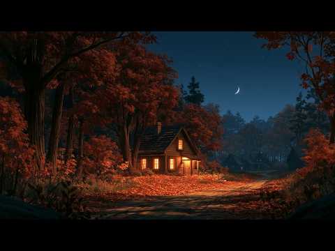 1940s, a cold night on a lane of autumn trees | soft oldies from inside the house | sleep, relax