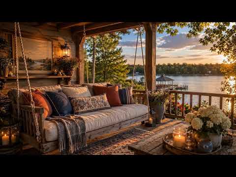 Summer Lakeside Porch Swing Ambience | Crickets, Birds, Cozy Night Sounds for Sleep & Relaxation