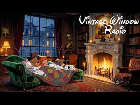 1950s Oldies Playing in Another Room | Nostalgic Rainy Evening &amp; Cozy Firelight 🌧️🔥