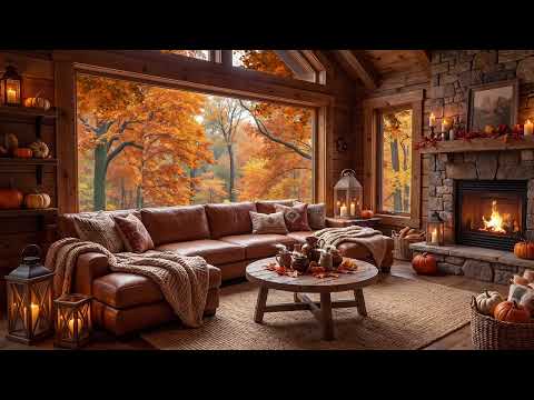 Warm Cabin Vibes 🍁 Autumn Jazz & Fireplace Ambience for Relaxing, Studying, Work or Sleep