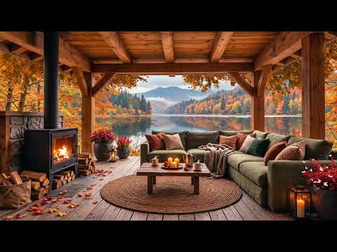 The Coffee Shop Willow Garden Porch 🍂 Autumn Lake Jazz for Reading, Study, Work, Focus & Coffee Time