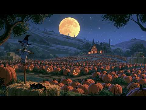 harvest moon over a quiet pumpkin patch | vintage oldies playing🎃