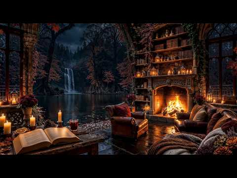 A Hidden Retreat on a Stormy Autumn Night 🍂🔥 Rain, Thunder & Fireplace Ambience