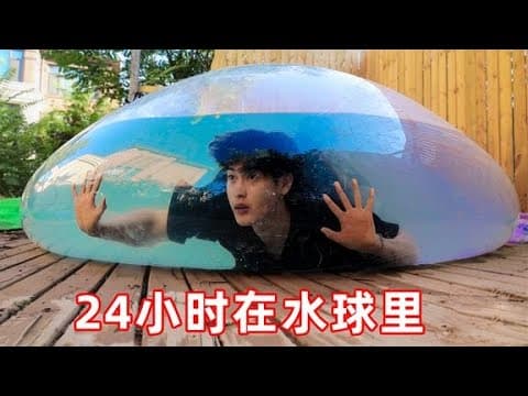 挑战24小时被朋友关在水球里生活！双脚被水泡到掉皮【一鸣探险家】
