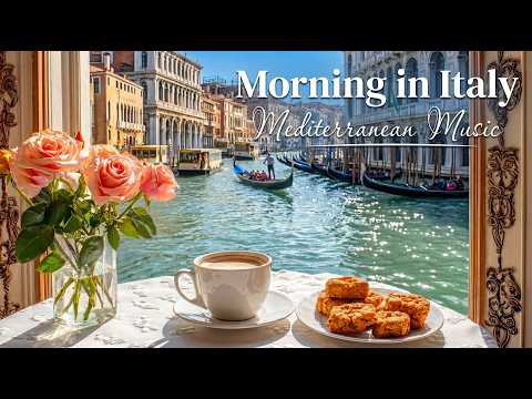 Italian Coastal Cafe 🍋 Bright Sunny Ambiance, Cheerful Acoustic Music & Ocean Waves