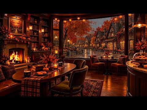 Cozy Halloween Village Café | Rainy Autumn Streets & Soft Piano Jazz for Reading & Relaxation
