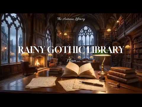 RAINY GOTHIC LIBRARY 📖🌧️ Crackling Fireplace, Turning Pages & Dark Academia Ambience