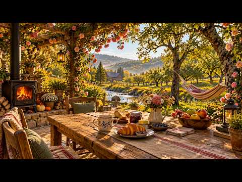 This AutumnCottage Porch Feels Like Pure Peace 🌼 🍂 Sunny Cottage Porch, Warm Fire & Relaxing Music