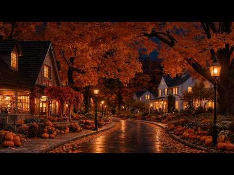 Autumn Night in a New England Village 🍂 Smooth Jazz & Warm Lights for Focus and Reflection
