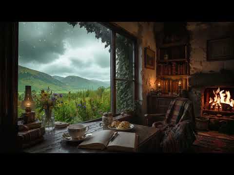 Scottish Glen Library🌧️📖: Summer Rain Storm, Fiddle & Cello Music | Gothic Dark Academia Ambience