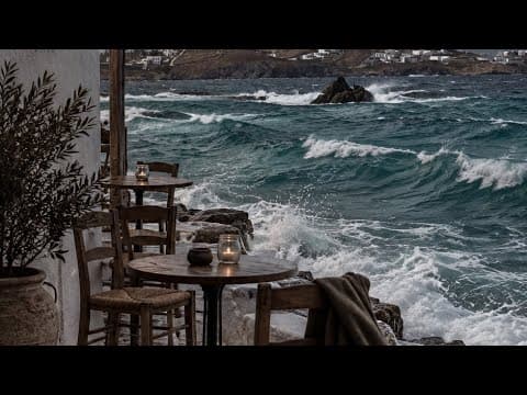 Windy Mykonos | 1 Hour Greek Island Ambience | Aegean Wave Sounds &amp; Classical Music | Dark academia