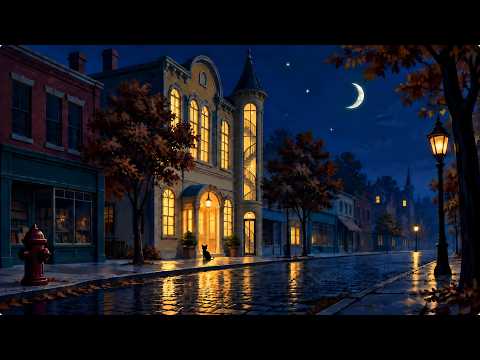 night settles over a 1940s main street 🌙 | soft vintage oldies jazz | study, relax & sleep