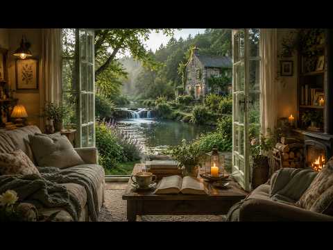 99% Feel Relaxed Here 🌿 Cozy Riverside Cottage Jazz & Nature Sounds (Live 24/7)