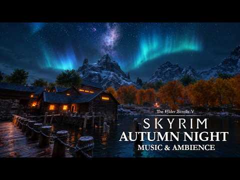Cozy Autumn Night in Riften | 4 Hours Calming Skyrim Music & Fall Ambience