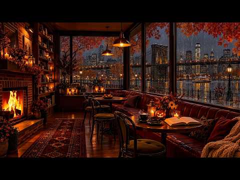 A Cozy Halloween Café Overlooking Manhattan 🍂 Warm Jazz Music to Slow Down and Enjoy the View