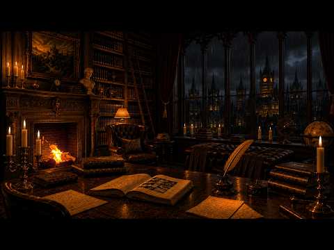 2HR Dark Academia Ambience No music, Rain & Fireplace sounds for Sleep, Studying, Relaxing.