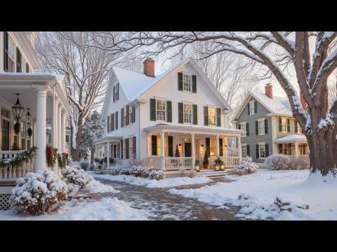 A Quiet Walk Through a Snowy New England ❄️ Warm Winter Jazz & Peaceful Streets for Deep Relaxation