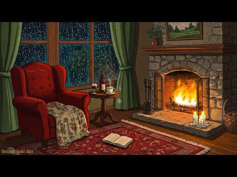 a cozy rainy night 1940s and you're listening to vintage music on a room cottage