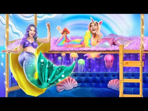 We Built a Bunk Bed! Unicorn vs. Mermaid 24-Hour Challenge