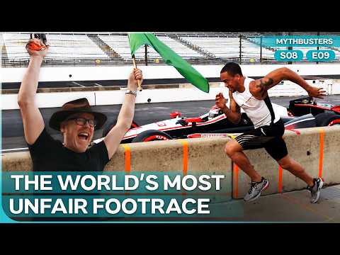 Can An Olympic Sprinter Beat An IndyCar In A 30-Foot Race? | MythBusters