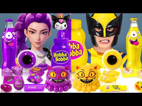 ASMR MUKBANG 노란색 음식 VS 보라색 음식 챌린지 | ASMR 먹방 Rumi Vs Wolverine KPop Demon Hunters