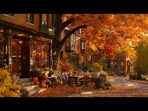 Quiet Autumn Jazz at A Cozy Bookstore Café 🍂 Warm Fall Jazz, Falling Leaves for Reading & Relaxing