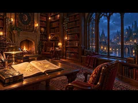 Rainy Night in a Magical Library | Soft Fantasy Music for Reading & Study | 【作業用BGM】雨降る夜の魔法図書館