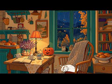 1950s Autumn Oldies Playing in Another Room | Cozy Rainy Halloween Night in a Vintage Cottage 🎃