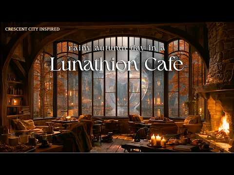 Rainy Autumn Cafe in Lunathion | Crescent City Ambience | Rain Sounds &amp; Warm Fireplace