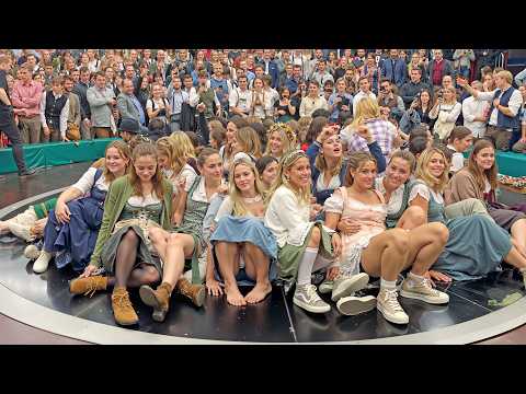 Oktoberfest Crazy. Funny Teufelsrad. Girls Germany on Devil's Wheel