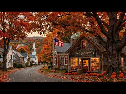 Wandering Through a New England Village in Fall 🍂 Cozy Jazz & Warm Café Lights