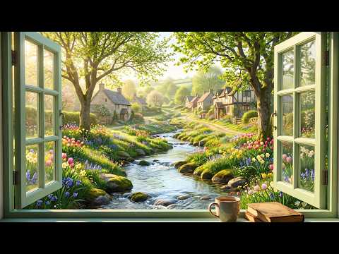 serene lakeside windown ambience 🌷 nature sounds, soft birdsong & water sounds for relaxation, study