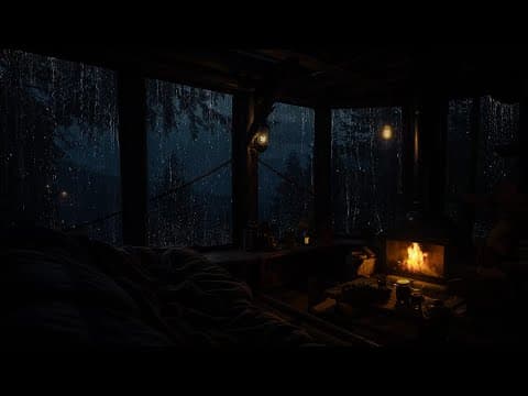 Fireplace & Rain Sounds in a Wooden Cabin | Night Ambience for Sleeping