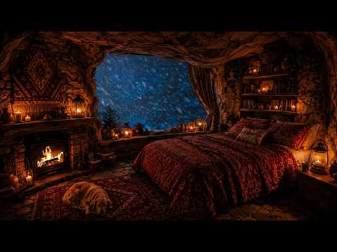 Fall Asleep Quickly and Relax ❄️ Crackling Fire and Gentle Snowstorm Sounds for a Peaceful Sleep