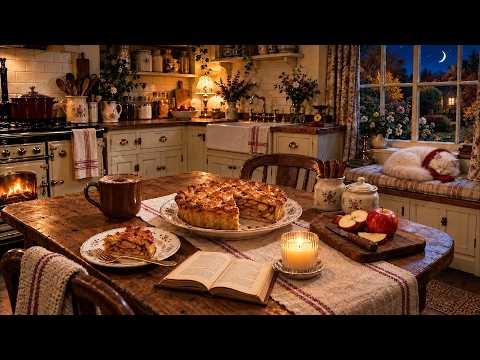 🍎 Warm Autumn Apple Pie Midnight Jazz • Cozy Cottage Kitchen Ambience for Relaxing