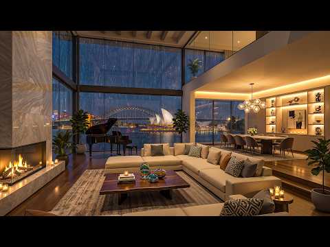 Tranquil Sydney Harbour Apartment Jazz | Soothing Jazz and Heavy Rain for Calm & Deep Sleep