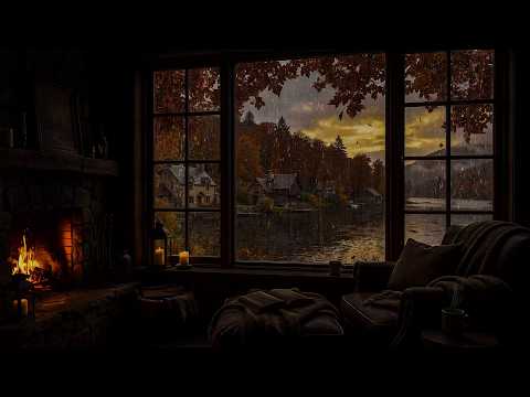 Escape into a Hidden Autumn Retreat 🍁 Gentle Rain on the Windows & Crackling Fire for Relaxation
