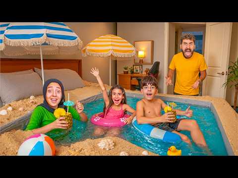 We turned Dad's bed and room into a swimming pool and water park for the rich! 🤯🎢 The captain is ...