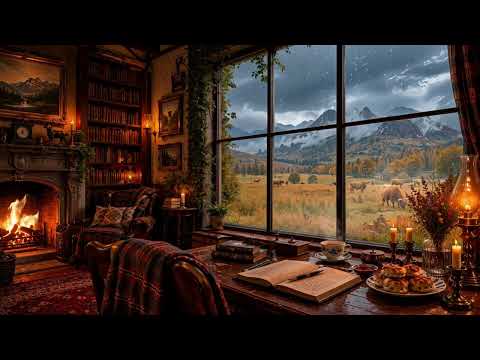 Cozy Highland Cows Autumn Library: Scotland Rainy Afternoon 🍂, Celtic Fiddle & Fire | Dark Academia