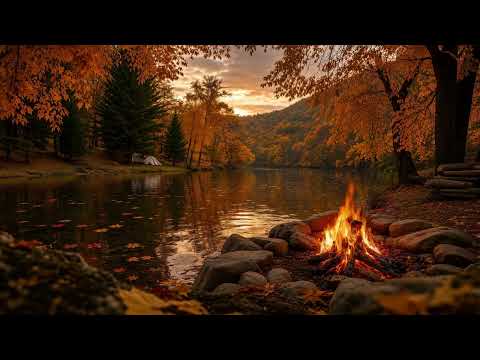 99% Will Relax Here 🍂🔥 Calm Campfire by Autumn Lake at Sunset