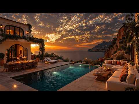 Luxury Sunset Jazz Villa | Seaside Pool Ambience And Ocean Waves For Deep Relaxation & Inner Peace