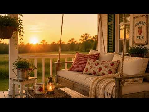 Strawberry Daybed Porch Swing at Golden Hour | Peaceful Countryside Ambience with Nature Sounds