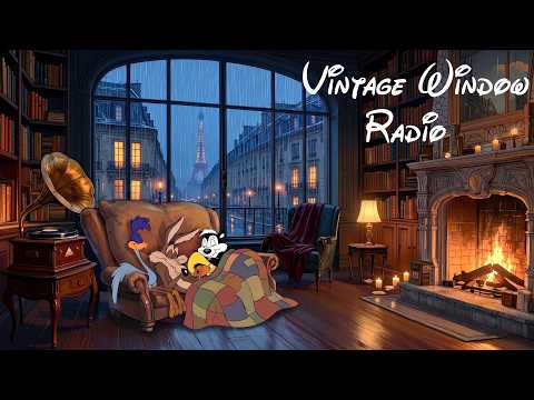 1950s Oldies Playing in Another Room | Peaceful Rainy Night in Vintage Paris 🌧️🔥