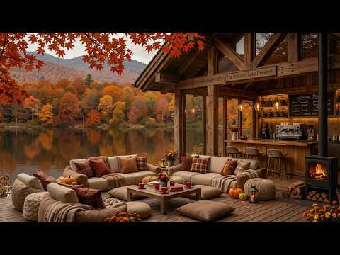 Lakeside Porch for Stress Relief 🍂 Gentle Jazz, Coffee & Cozy Firelight for Reading and Relaxing