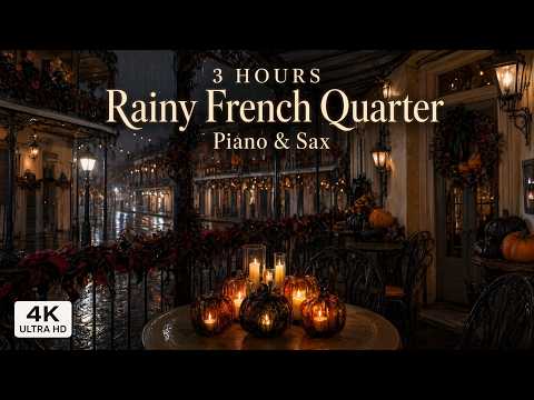 Rainy French Quarter 🕯️ 3 Hours 4K  Late Night Piano & Sax