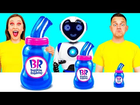Big, Medium and Small Plate Challenge with Robot | Funny Food Hacks
