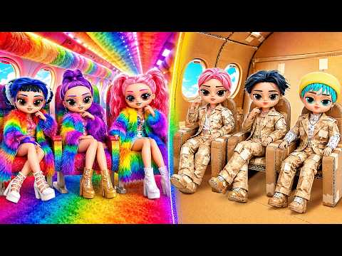 K-Pop Demon Hunters: Cardboard & Rainbow Airplane Makeover | 10 Doll DIYs
